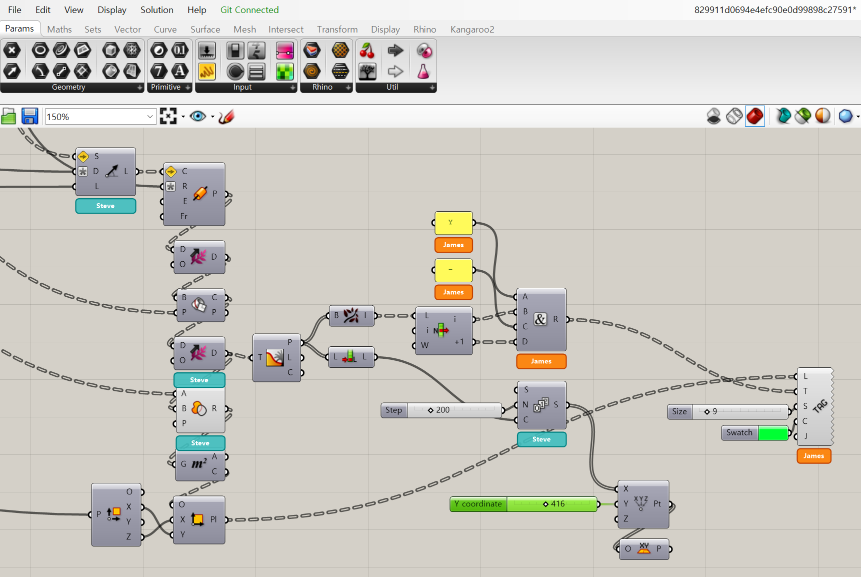 A shared Grasshopper canvas with Steve and James editing in their participant colors
